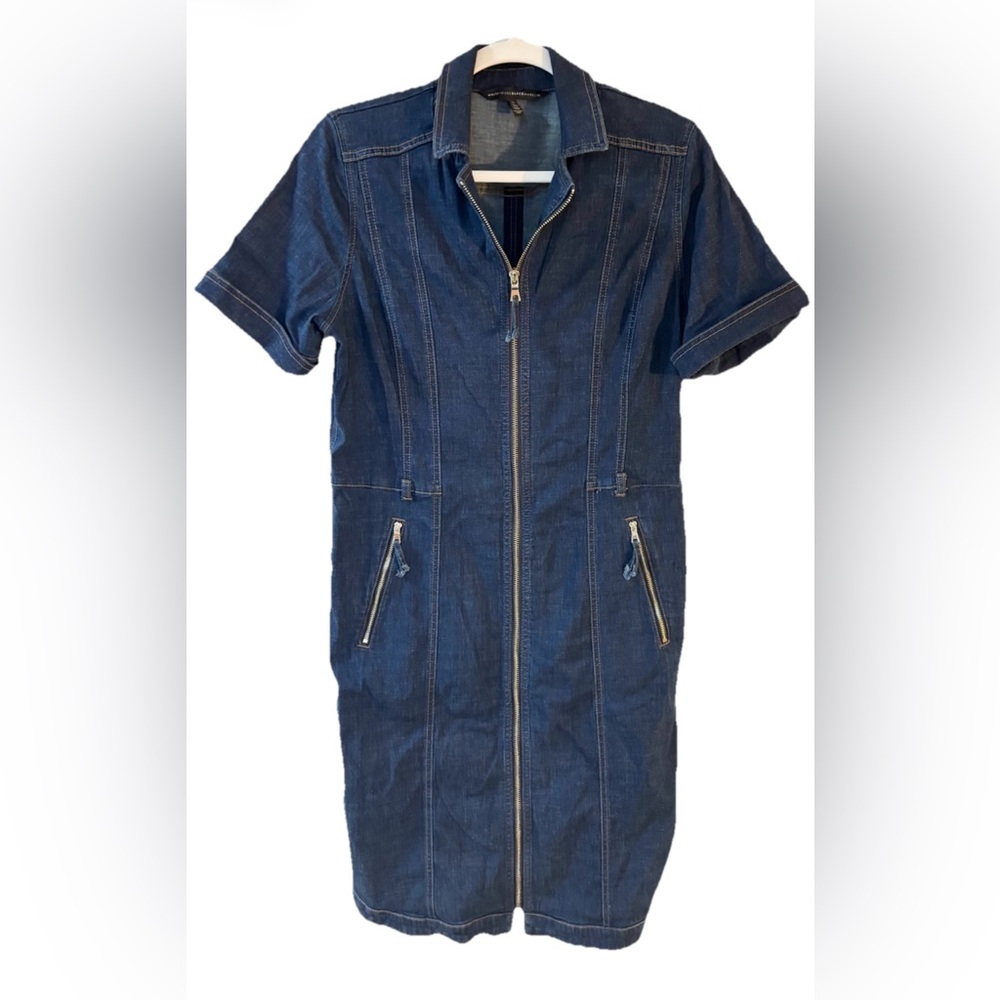 White House Black Market Indigo Denim zip up dress size 14